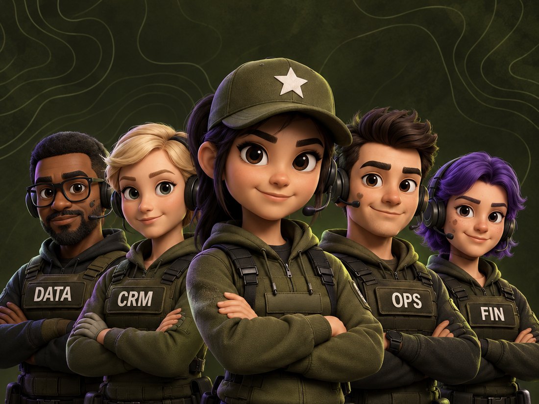 A Champ squad with DATA, CRM, OPS and FIN roles